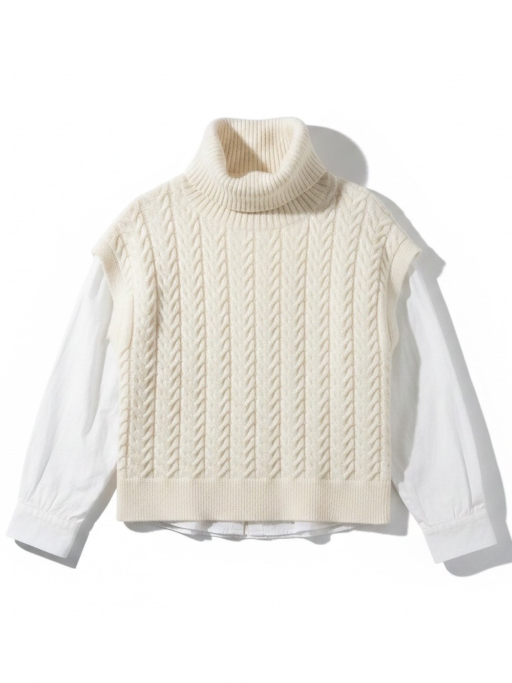 525 America Mixed Media Turtleneck Cable Knit Sweater & Cotton Shirt